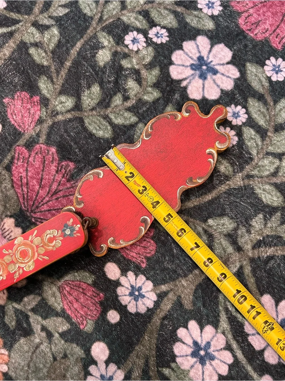 Hand-Painted Red Floral Wood Wall Decor